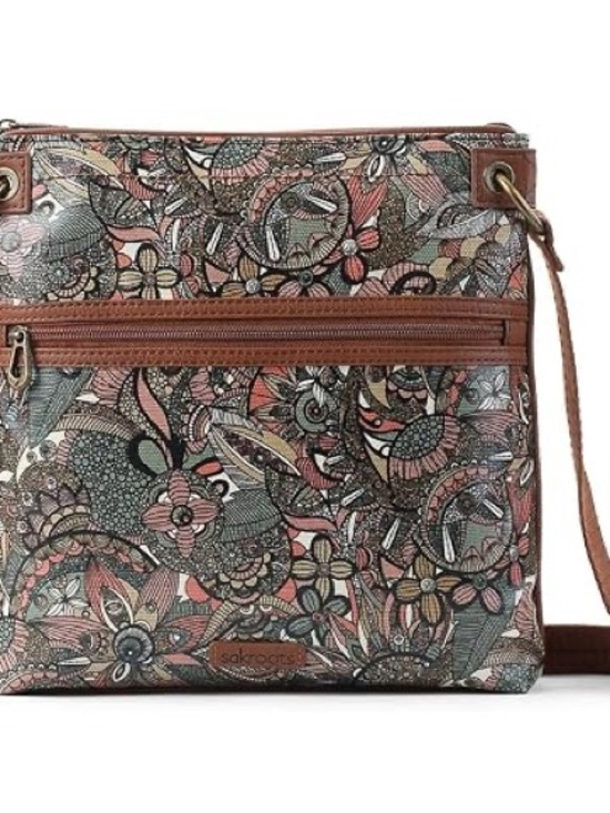 Sakroots Handbags - Sakroots Large Floral Crossbody Bag Brown Trim